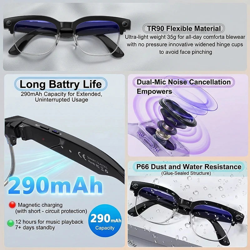 Smart Glasses With Camera Video Recording AI Photo Recognition Bluetooth Call Translation Voice Sunglasses Men