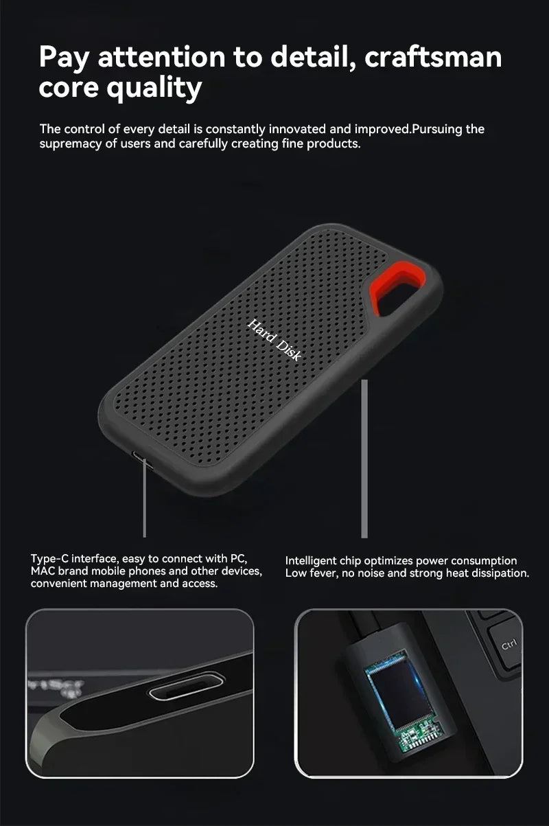 Portable SSD 1TB External Hard Drive 2TB 4TB High-Speed Hard Disk 256TB USB3.1 Type-C Solid State Drive for Laptop/Phone/MAC/PC