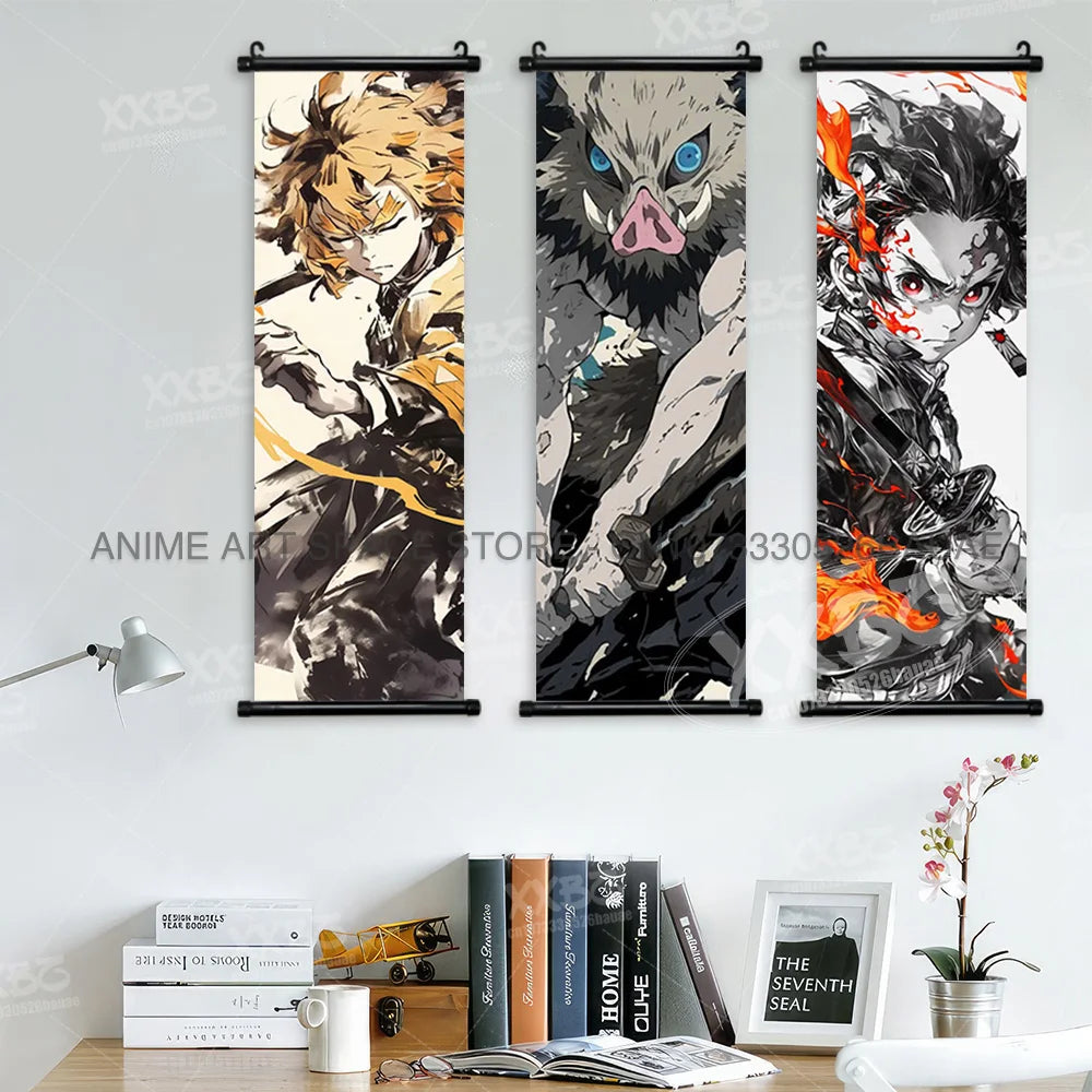Demon Slayer Hanging Painting Kamado Tanjirou Home Decor Agatsuma Zenitsu Scroll Picture Hashibira Inosuke Anime Poster Wall Art