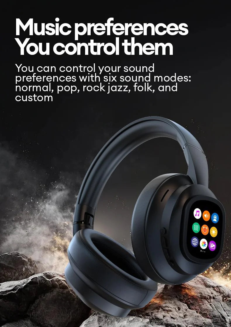 AI LCD Touch Screen Shock Bass Headsets HIFI Sound Wireless Bluetooth Headphones ANC Noise Reduction Gamer Earphones With HD Mic