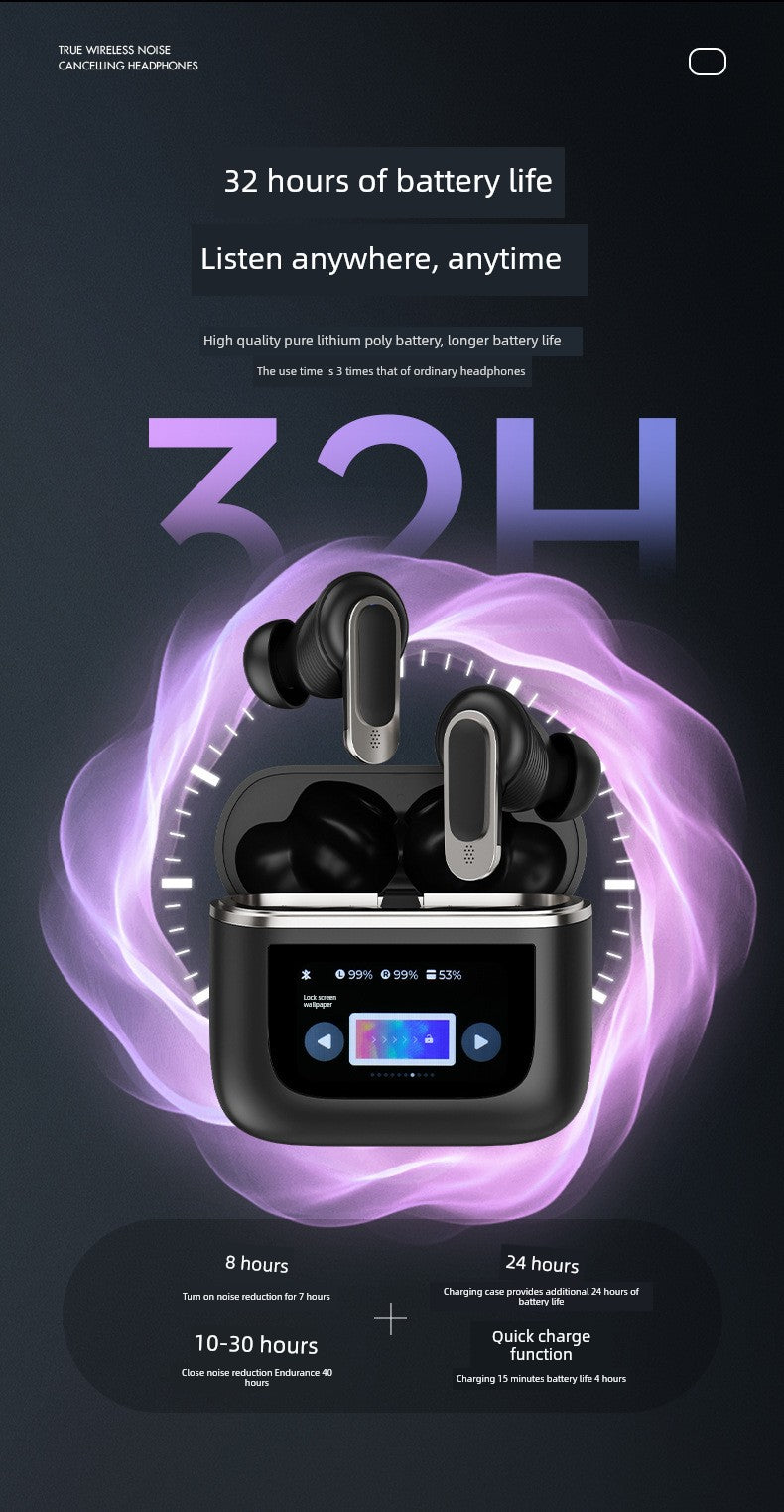 Smart Touch Screen Wireless Bluetooth Headset In-Ear Sports Business High Sound Quality Active Noise Reduction Long Battery Life