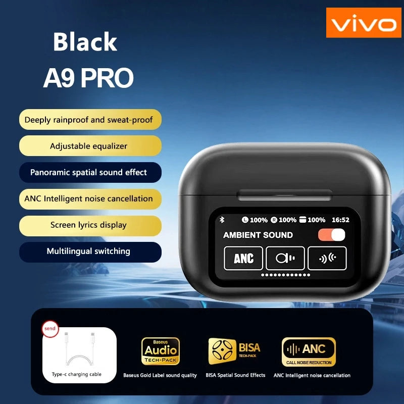 VIVO AI Wireless Bluetooth Earphones with Touch Screen 147 Language AI Translator 8 Hours Battery In-Ear Headphones with Mic