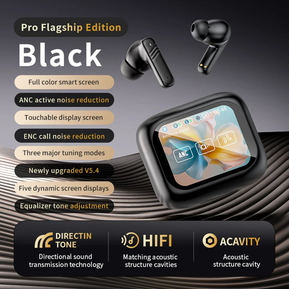 Full Touch Screen Headphones ANC Bluetooth 5.4 Noise Cancelling Earphones Wireless In-Ear ENC Earbuds With Mic for Smartphone