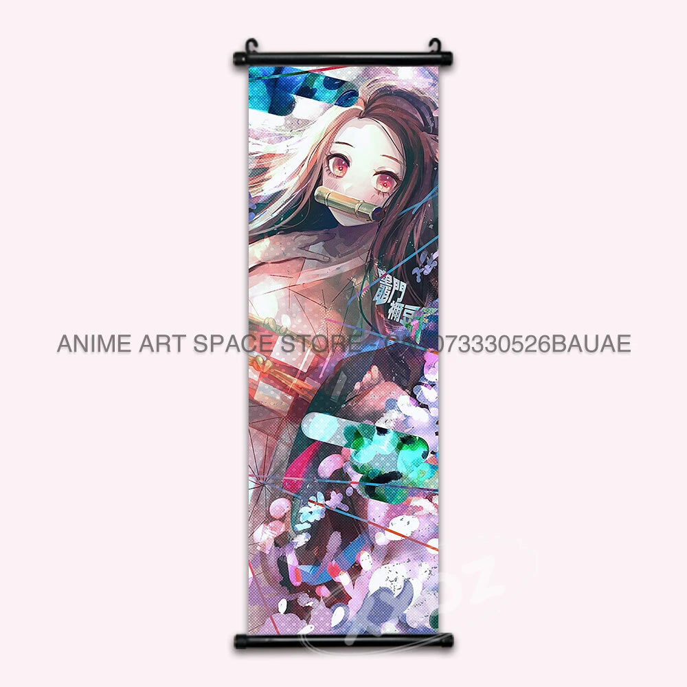 Demon Slayer Hanging Painting Anime Poster Wall Art Gift Kamado Tanjirou Canvas Scroll Picture Print Home Decor Kawaii Kids Room