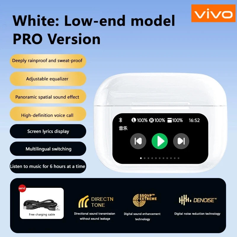 VIVO AI Wireless Bluetooth Earphones with Touch Screen 147 Language AI Translator 8 Hours Battery In-Ear Headphones with Mic