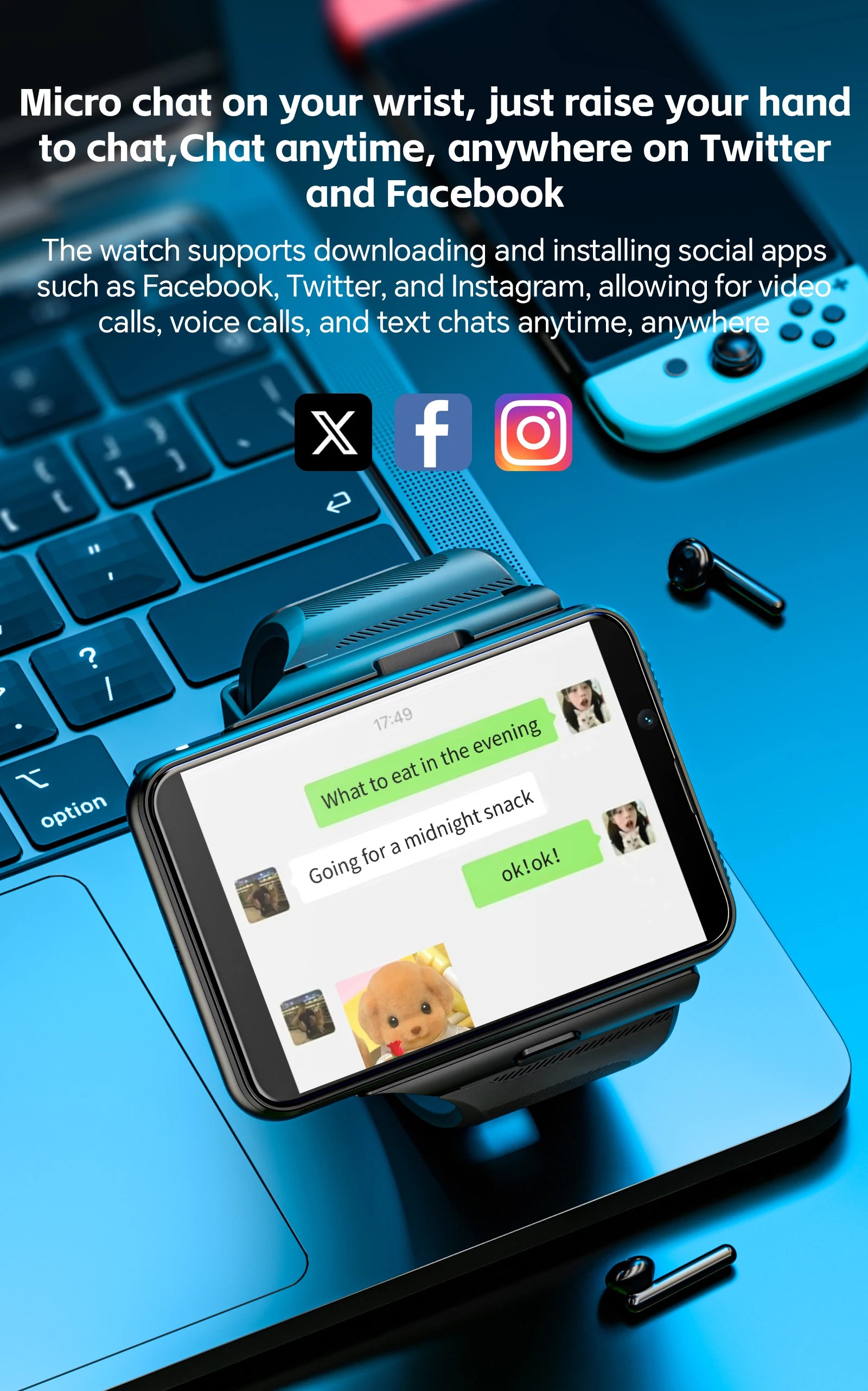 LOKMAT APPLLP MAX Detachable Strap Android Smart Watch Phone Wifi 4G Network Watch Dual Camera Video Calls Heart Rate Monitor