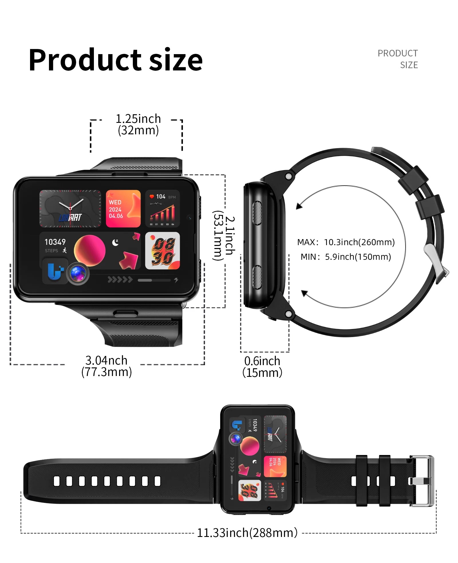 LOKMAT APPLLP MAX Detachable Strap Android Smart Watch Phone Wifi 4G Network Watch Dual Camera Video Calls Heart Rate Monitor