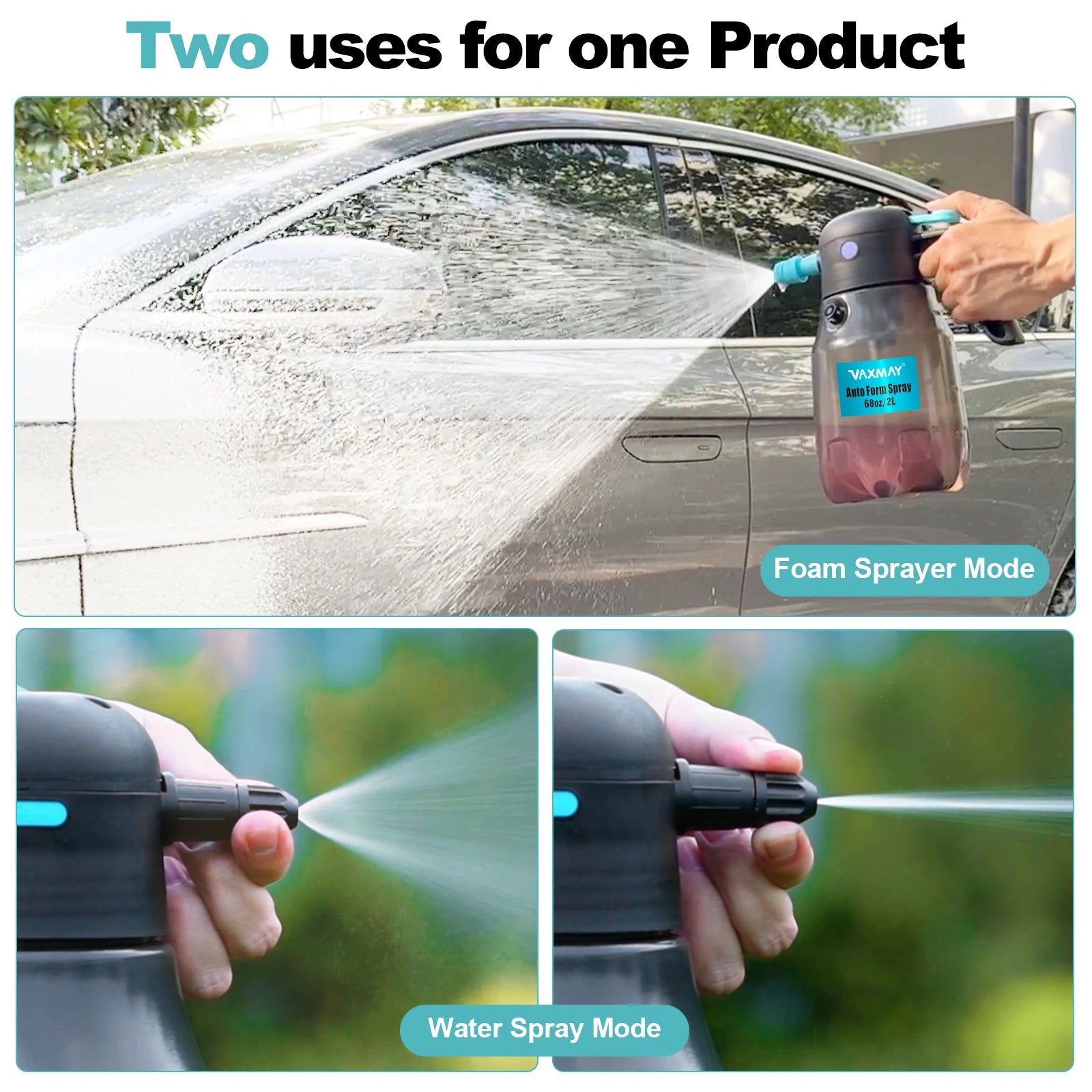 2L Electric Foam Sprayer 60PSI Powerful Battery Powered Car Foam Sprayer Rechargeable Car Wash Cordless Foaming Spray