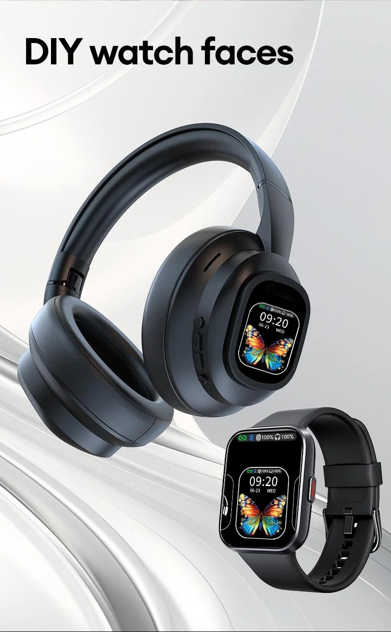 AI LCD Touch Screen Shock Bass Headsets HIFI Sound Wireless Bluetooth Headphones ANC Noise Reduction Gamer Earphones With HD Mic