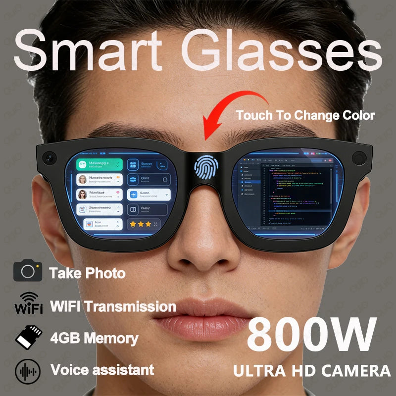Smart Glasses 800W HD Photo Video AI Record Translation Touch Photochromic Lenses Bluetooth Call Music Multifunction Glasses