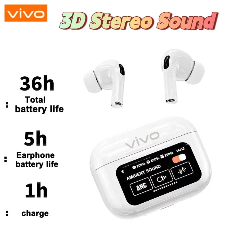 VIVO AI Wireless Bluetooth Earphones with Touch Screen 147 Language AI Translator 8 Hours Battery In-Ear Headphones with Mic