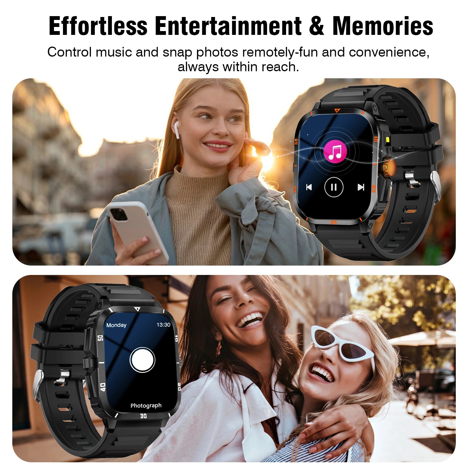 Men's Smart Watch with Wireless Calling, Dual Straps (Stainless Steel+Silicone), Step Counter Flashlight & Message Reminder