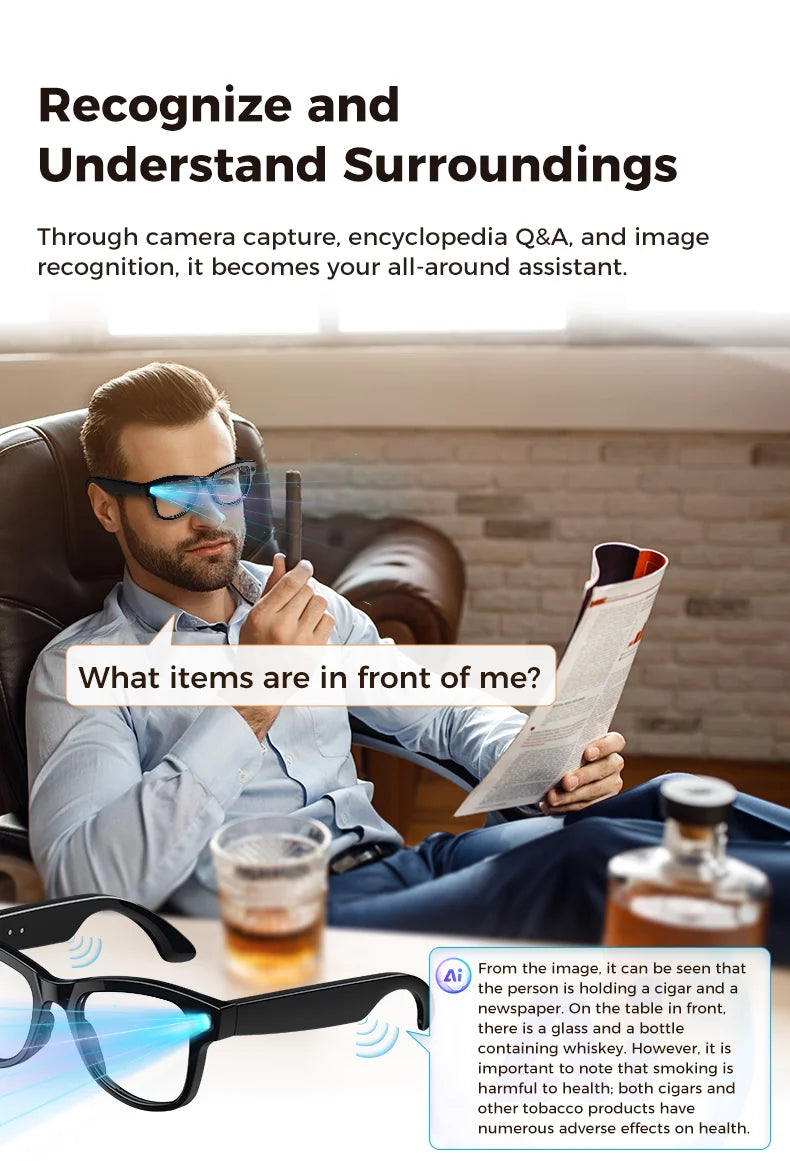 AI Glasses 1080P HD Camera M02 Ultra ChatGPT 3600mAh Charging Case Power Bank 32GB Translation Music Video Sunglasses