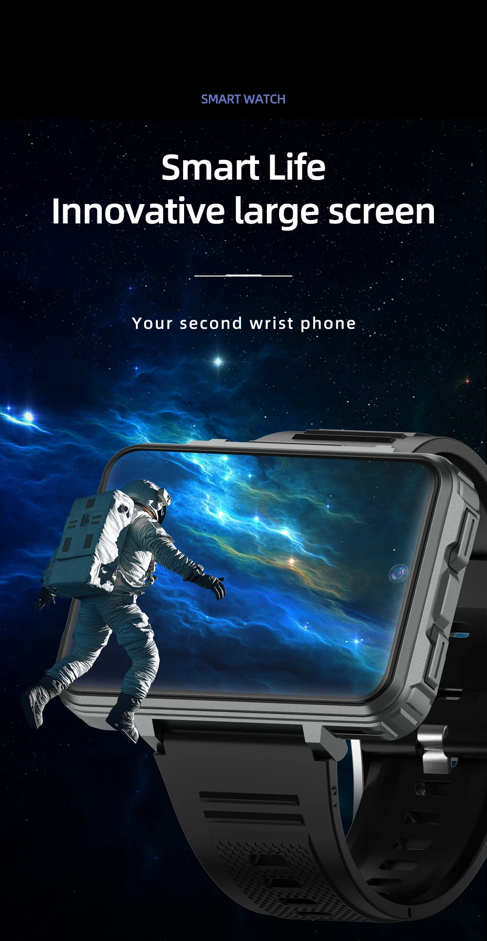 VP999 Ultra Large Screen Smart Watch 4G Dual Camera 64GB Face Recognition Unlock 1400mAh Maps 2.4 inch Touch Screen Smartwatch