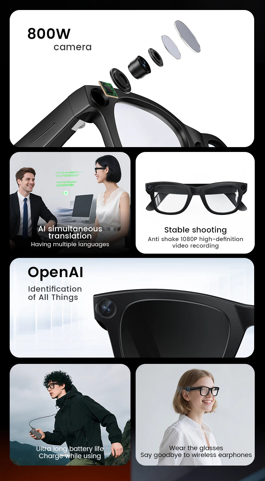 Smart Glasses 800W HD Photo Video AI Record Translation Touch Photochromic Lenses Bluetooth Call Music Multifunction Glasses