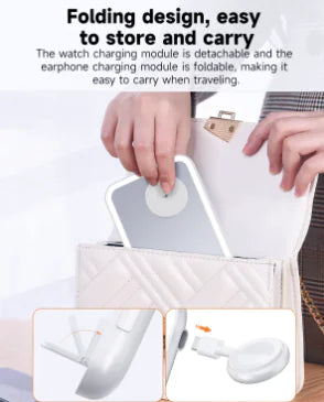 Multifunction For MagSafe Wireless iPhonee iWatch AirPodss Charger with LED Touch Dimmable Night Light Makeup Mirror All in One