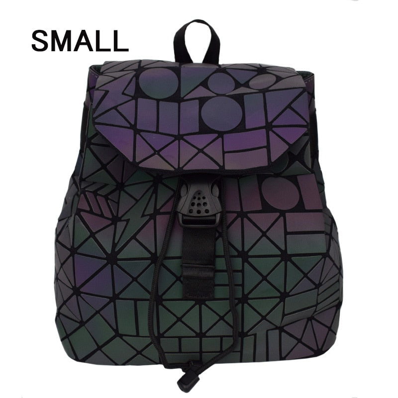 Fashion Women Luminous Backpacks Female Shoulder Bag Girl Daily Backpack Geometry School Folding Bag Travel School Bags Hologram