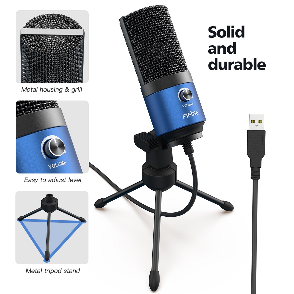 Fifine Metal USB Condenser Recording Microphone For Laptop Windows Cardioid Studio Recording Vocals Voice Over,YouTube-K669