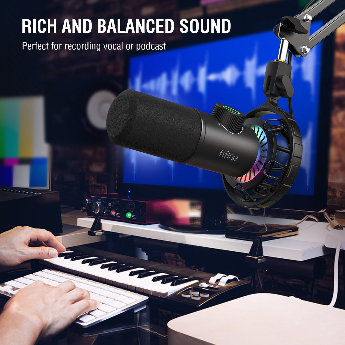 FIFINE Dynamic Microphone for windows&laptop,USB Mic for Gaming YouTube with Tap-to-Mute Button/RGB Light/Headphone Jack -K658