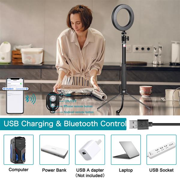 6 inch Selfie Ring Light with Gimbal Bracket Stick Bluetooth Set