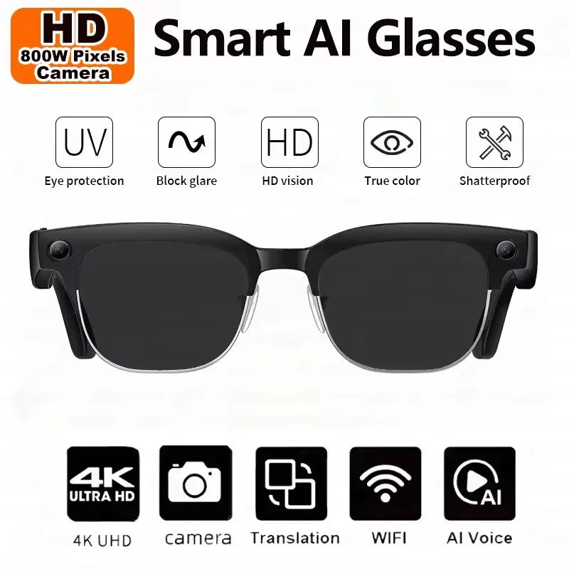 Smart Glasses With Camera Video Recording AI Photo Recognition Bluetooth Call Translation Voice Sunglasses Men