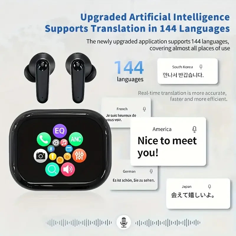 2026 New AI Translation Earphones: High-definition audio, touchscreen control, suitable for sports.