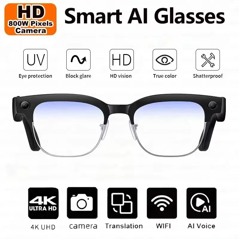 Smart Glasses With Camera Video Recording AI Photo Recognition Bluetooth Call Translation Voice Sunglasses Men