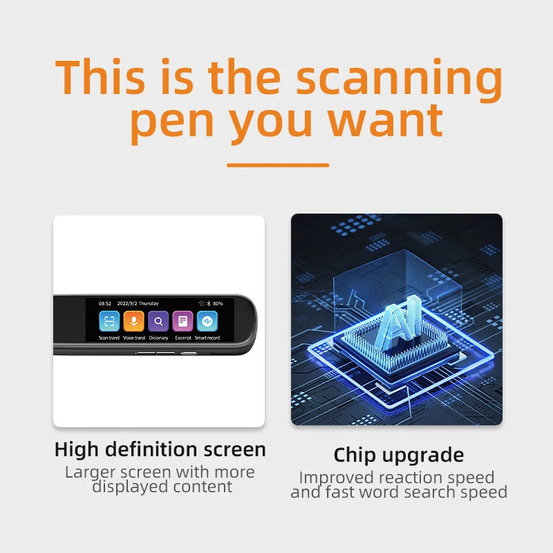 Multilingual Dictionary Pen Scanner Online Voice Translate Device with IPS Display Supports 60 Languages Text OCR Scanning