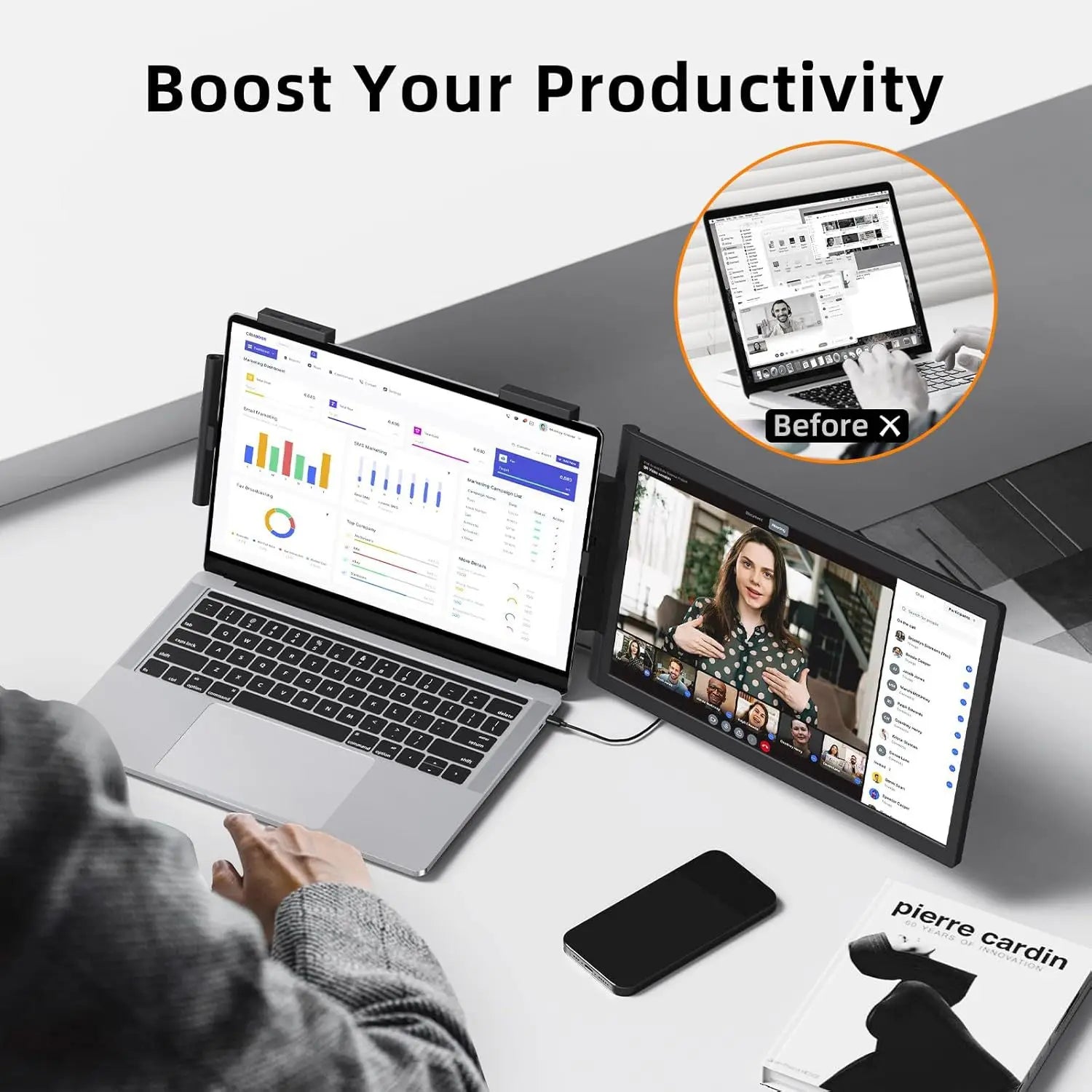 15.6" FHD 1080P IPS Screen Portable Monitor Dual Screen Laptop Amplifier Type C Interface USB Type Extender for Portable