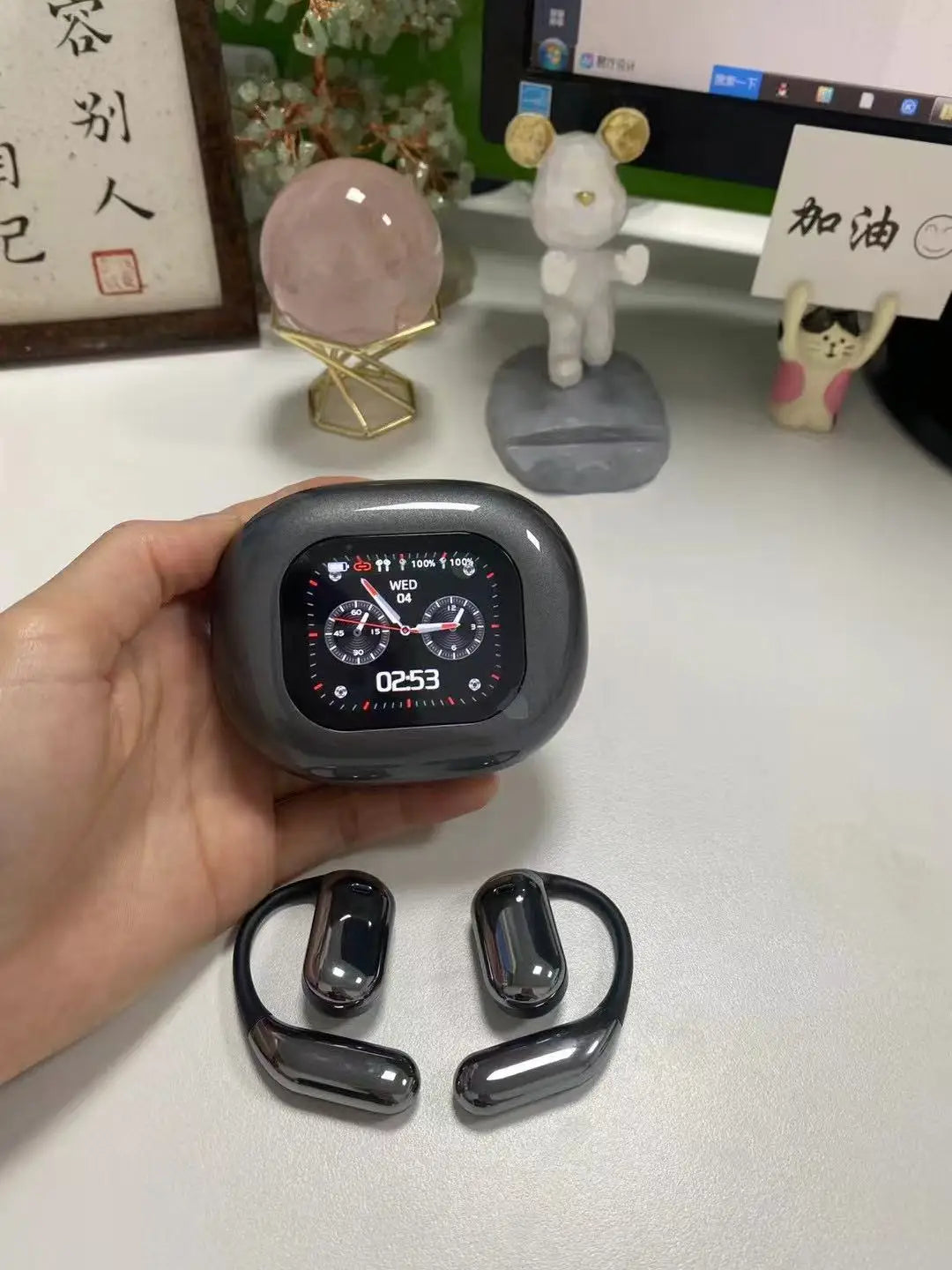 Pro Ear Hook Sports Touch Screen Custom Fit Wireless Earbuds V5.4 ENC IPX-6 Type-C 10-15h Battery