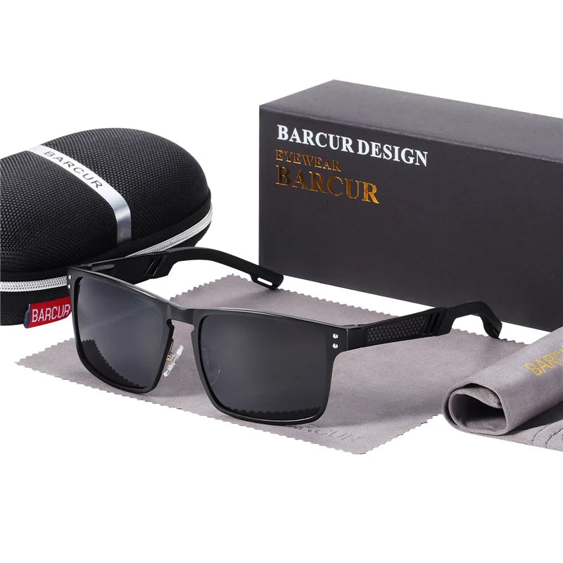 BARCUR Aluminium Magnesium Square Sunglasses Men Polarized Vintage Shades Women Sun Glasses For Men Sport Eyewear Oculos De Sol
