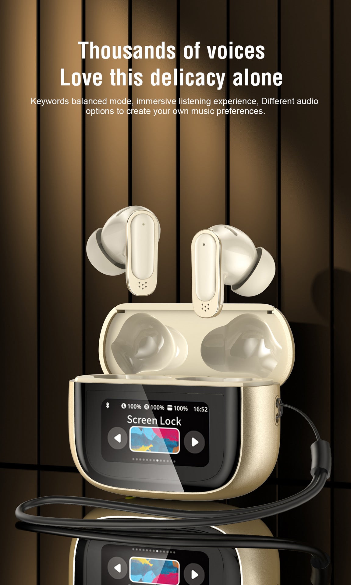 V11 Touch Screen Headphones ANC Bluetooth5.4 Noise Cancelling Earphones HiFi Stereo Wireless In-Ear ENC Earbuds With Mic