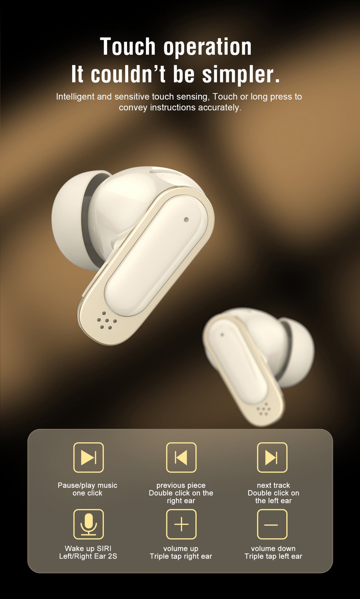V11 Touch Screen Headphones ANC Bluetooth5.4 Noise Cancelling Earphones HiFi Stereo Wireless In-Ear ENC Earbuds With Mic