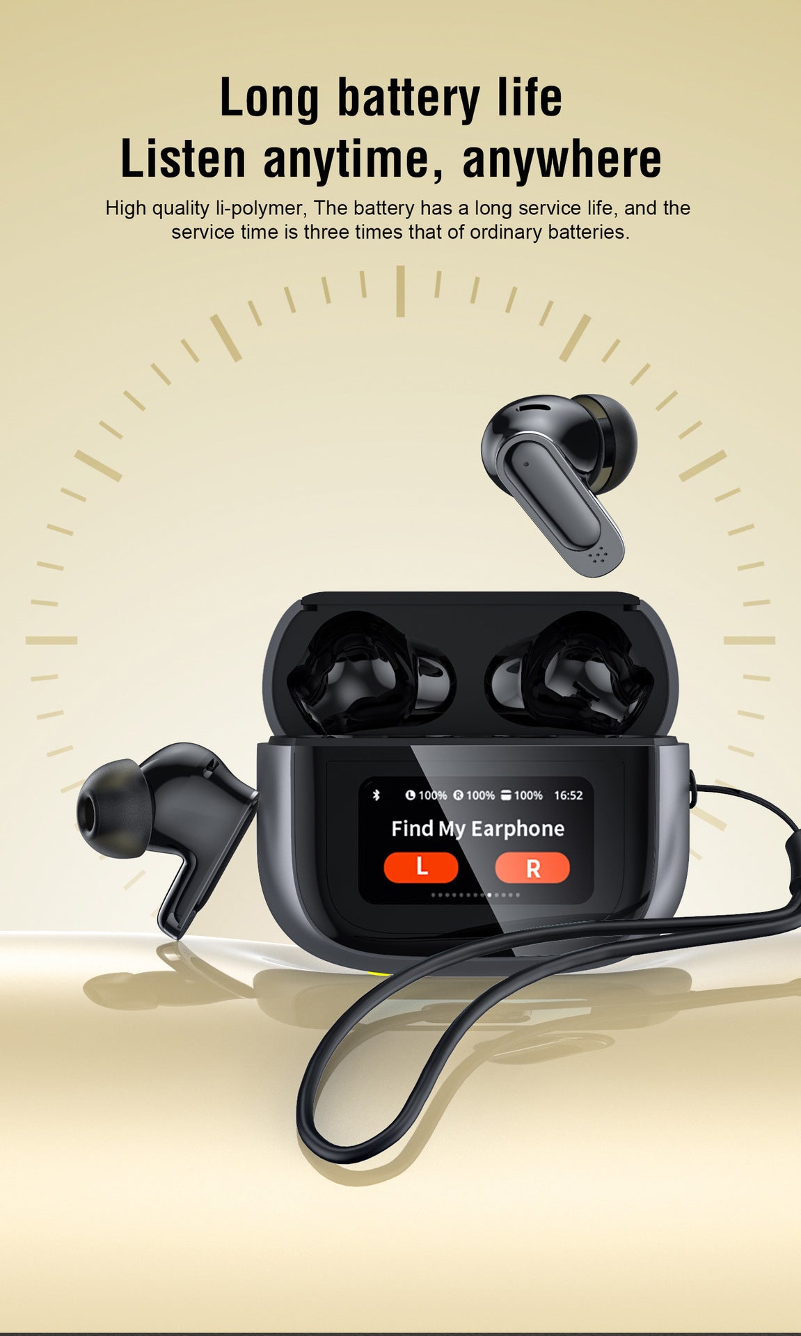 V11 Touch Screen Headphones ANC Bluetooth5.4 Noise Cancelling Earphones HiFi Stereo Wireless In-Ear ENC Earbuds With Mic