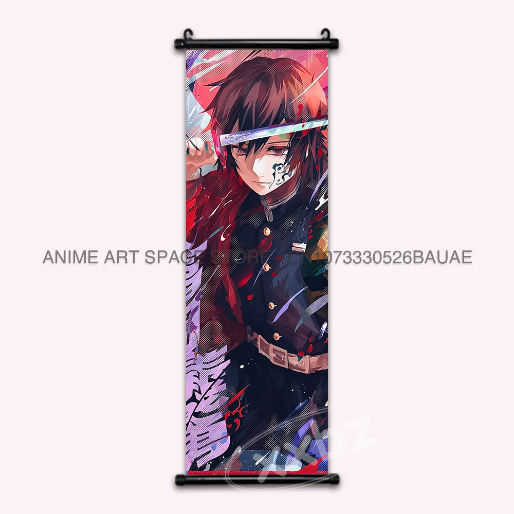Demon Slayer Hanging Painting Anime Poster Wall Art Gift Kamado Tanjirou Canvas Scroll Picture Print Home Decor Kawaii Kids Room