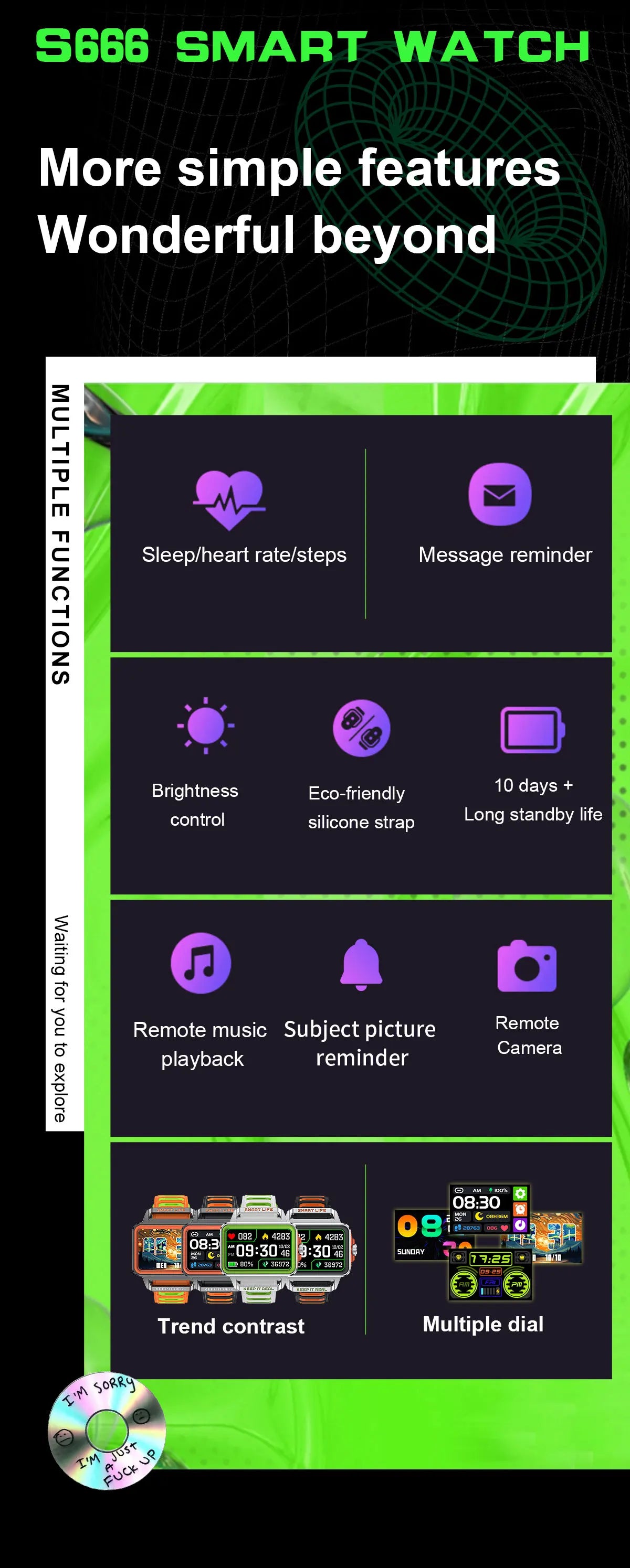 Smart Watch for Men Women S666 Heart Rate Monitor Waterproof Bracelet Sport Smartwatch for IOS Android Xiaomi Phone