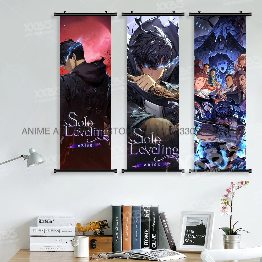 Hot Anime Solo Leveling Wall Artwork Canvas Scrolls Pictures Hanging Painting Print Poster Seong Jin Woo Home Decoration Mural