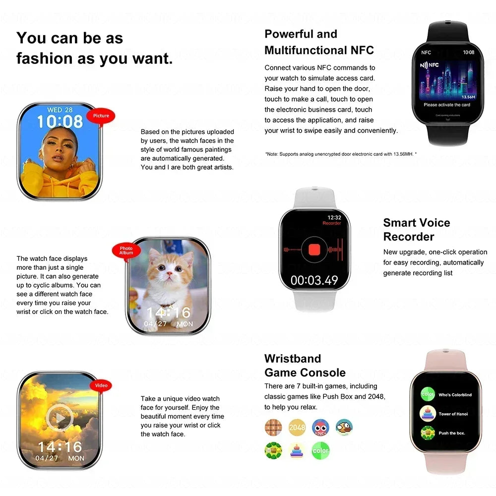 32GB Memory HD AMOLED Smart Watch with NFC Compass Bluetooth Call Waterproof for Men And Women Fitness Tracker with Music Control