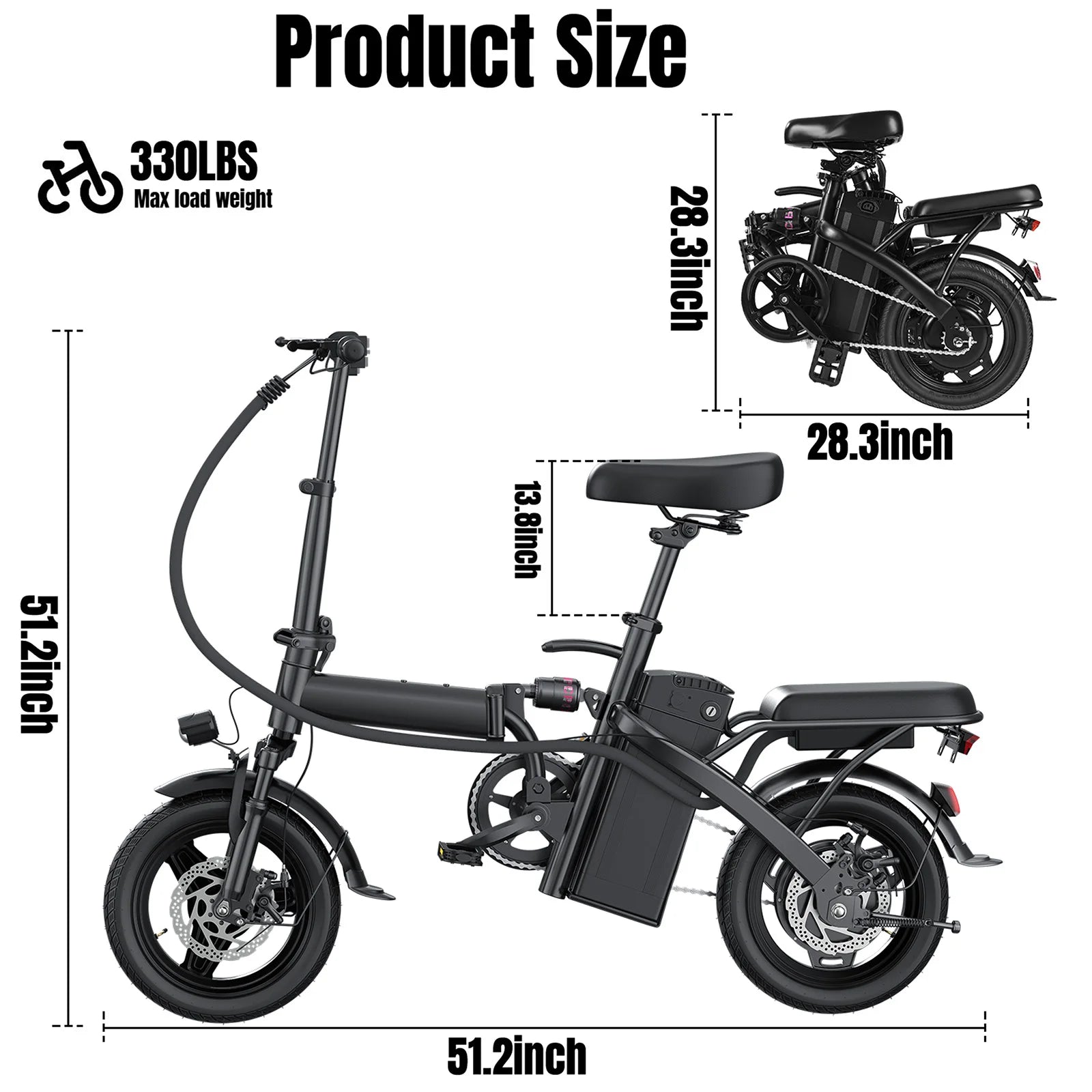 500W Dual Disc Brake Foldable Electric Bicycle 14 Inch 48V10.4Ah Battery 22 Miles Range 20MPH Max Speed with Seat And Basket 1Year Warranty