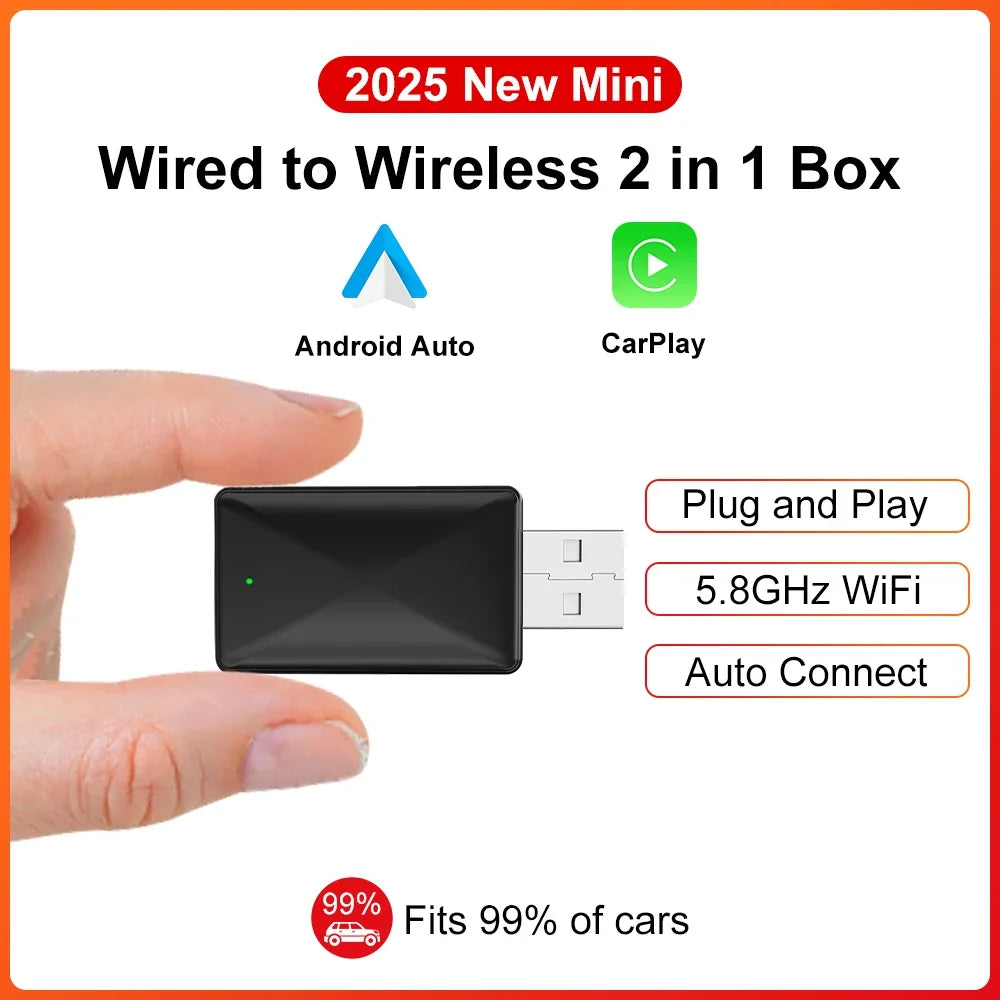 Wired To Wireless Carplay Android Auto 2in1 Wireless Adapter Carplay Wireless Adapter  for OEM Car Stereo with USB Plug and Play