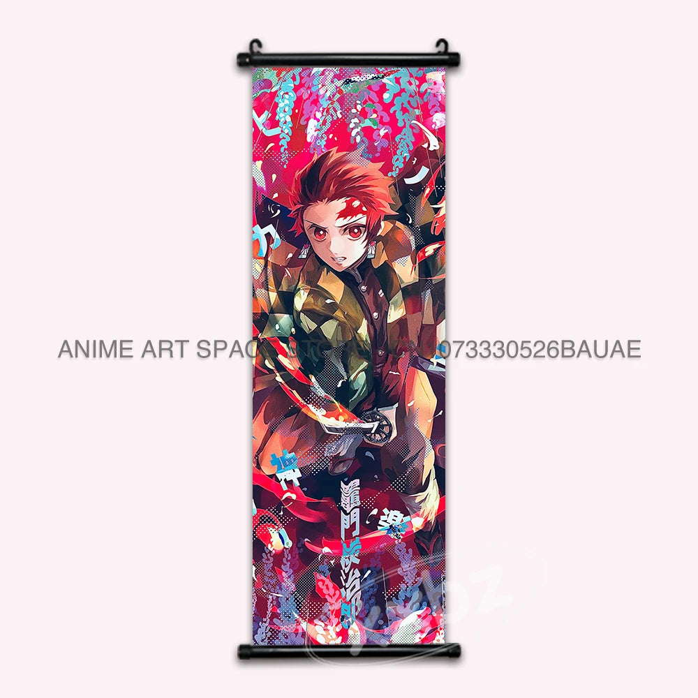 Demon Slayer Hanging Painting Anime Poster Wall Art Gift Kamado Tanjirou Canvas Scroll Picture Print Home Decor Kawaii Kids Room