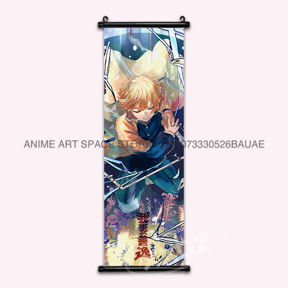 Demon Slayer Hanging Painting Anime Poster Wall Art Gift Kamado Tanjirou Canvas Scroll Picture Print Home Decor Kawaii Kids Room
