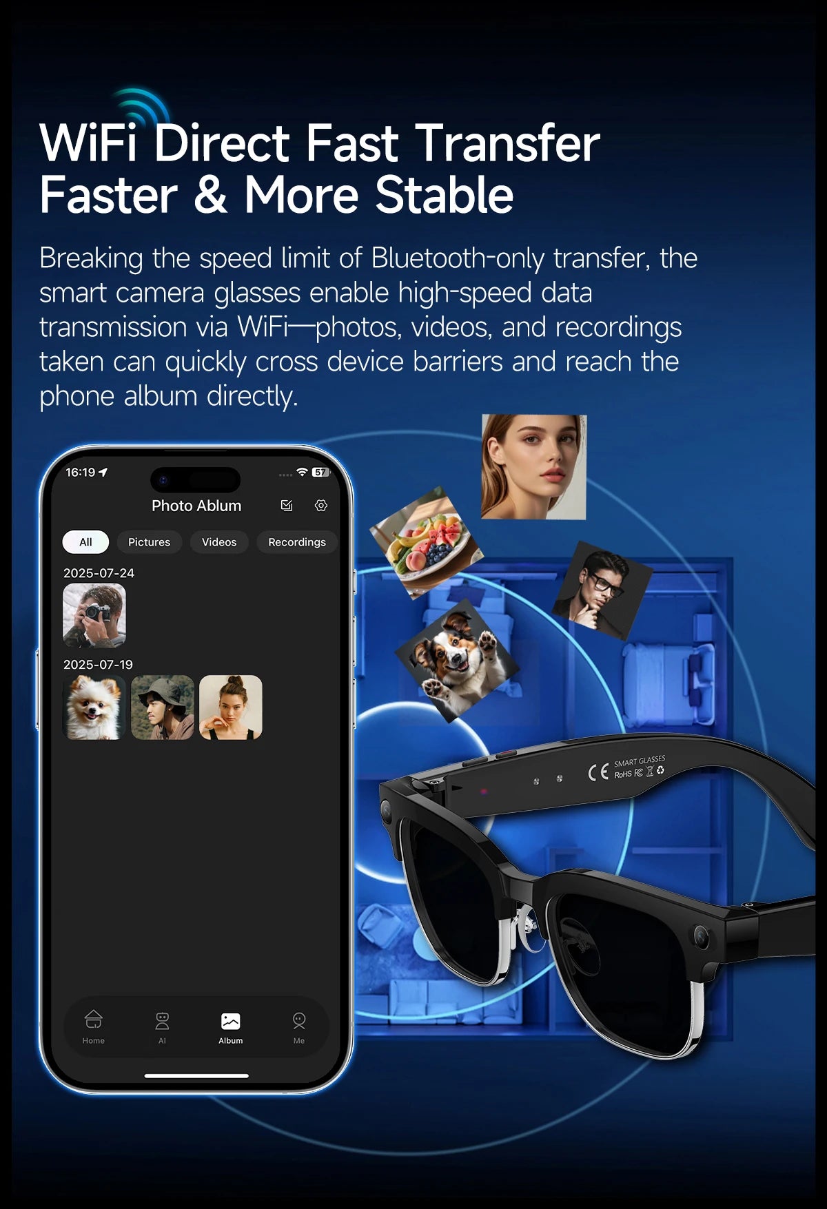 Smart Glasses With Camera Video Recording AI Photo Recognition Bluetooth Call Translation Voice Sunglasses Men