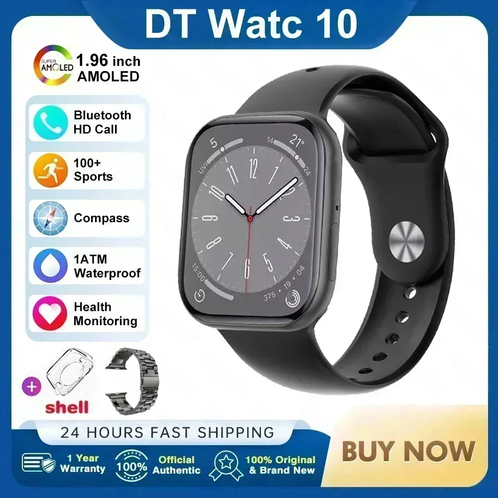 Smart Watch 4G Music Video Bluetooth Call Waterproof for Android iOS with TWS Earphones 1.96' AMOLED HD Touch Screen