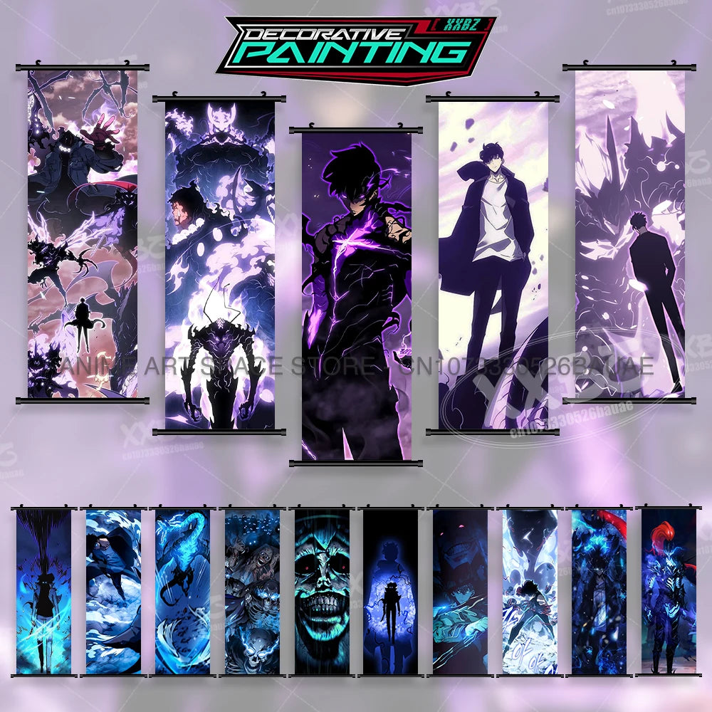 Hot Anime Solo Leveling Wall Artwork Canvas Scrolls Pictures Hanging Painting Print Poster Seong Jin Woo Home Decoration Mural