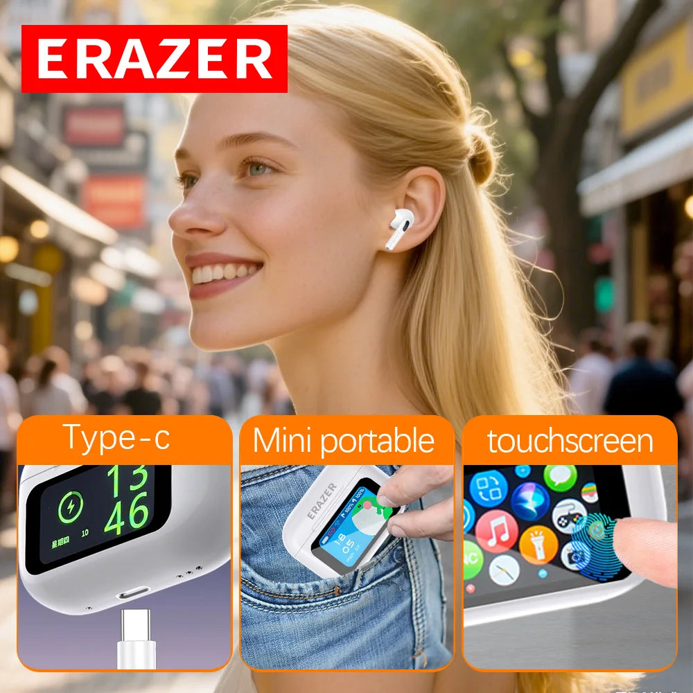 ERAZER TWS Bluetooth Earbuds with ANC Noise Reduction HIFI Music Touch Screen Wireless Earphones in Sealed Earcup Type