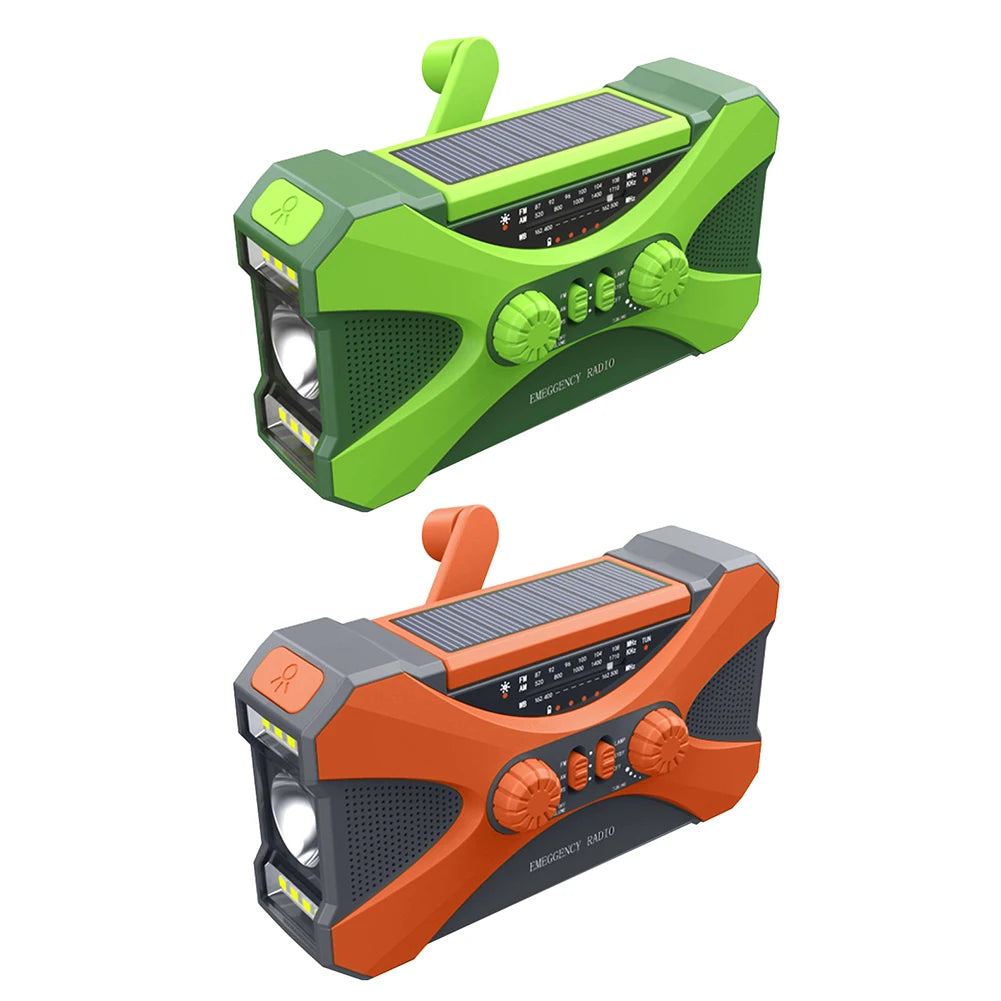12000mAh Hand Crank Solar Power Radio Portable AM/FM/NOAA Weather Radio with LED Flashlight Power Bank Outdoor Emergency Radio