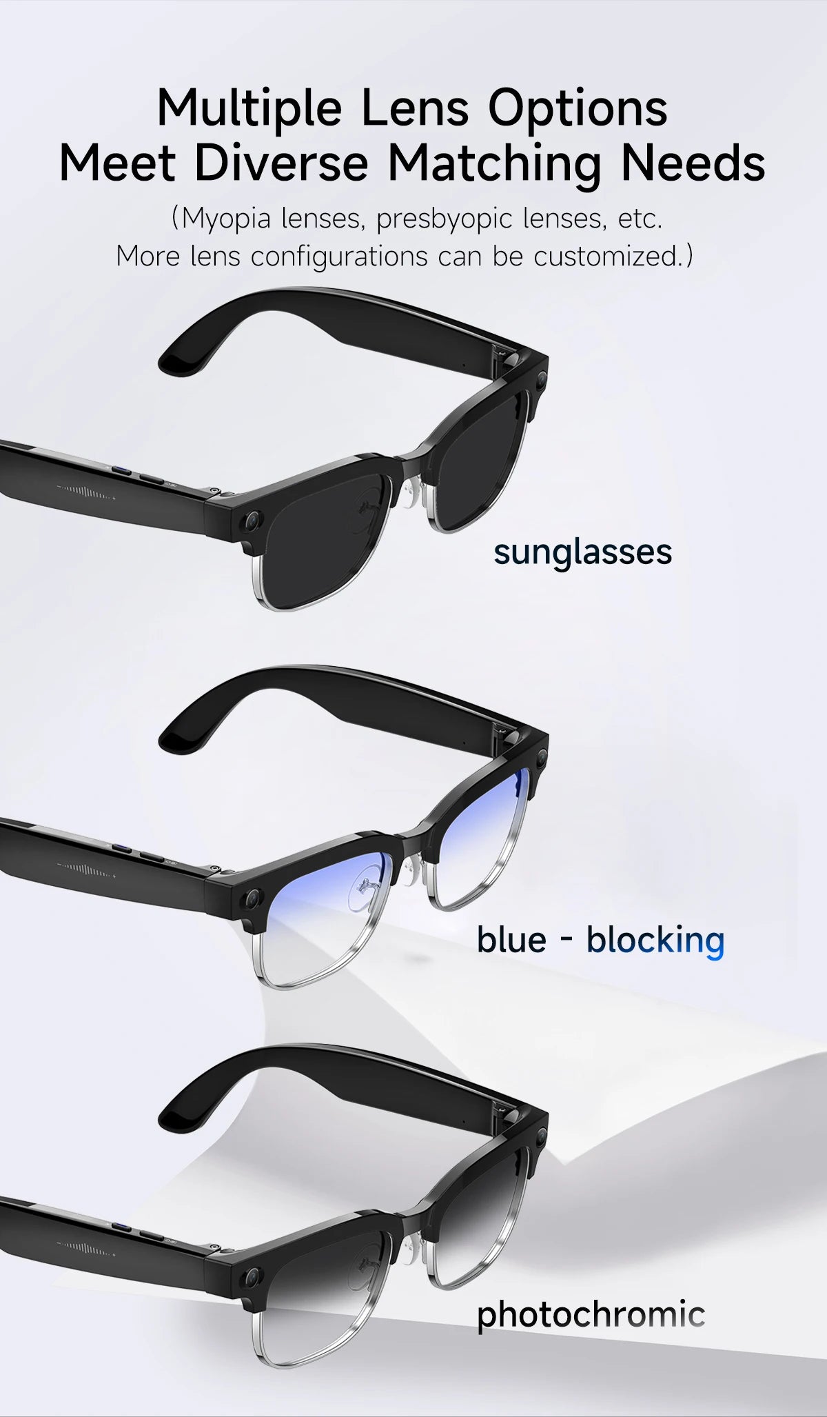 Smart Glasses With Camera Video Recording AI Photo Recognition Bluetooth Call Translation Voice Sunglasses Men