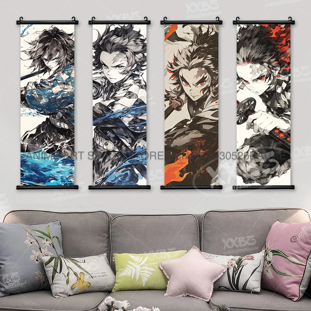 Demon Slayer Hanging Painting Kamado Tanjirou Home Decor Agatsuma Zenitsu Scroll Picture Hashibira Inosuke Anime Poster Wall Art