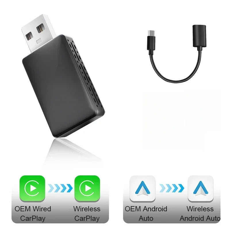 Wired To Wireless Carplay Android Auto 2in1 Wireless Adapter Carplay Wireless Adapter  for OEM Car Stereo with USB Plug and Play
